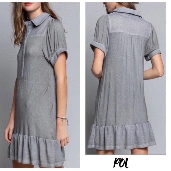 New POL Mystic Grey Preppy Flounce Hem Dress - Picture 1 of 11